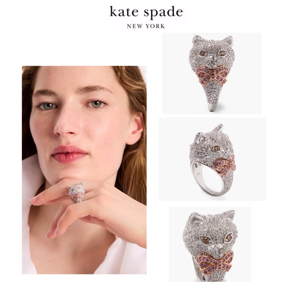 NWT Kate Spade♠️PAWLINA 12-K Gold Plated CZ Crystals Reconstituted Corundum Ring